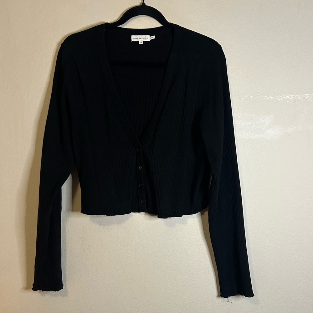 Good American Ribbed Cropped Cardigan